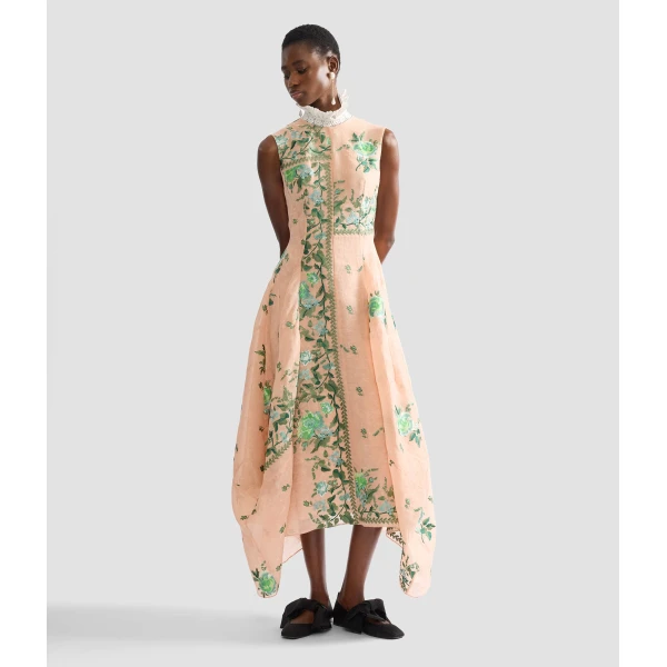 Erdem Embroidered Organza Draped Midi Dress - Dresses - British Romantic Luxury at Luxury Shoes 