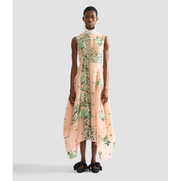 Erdem Embroidered Organza Draped Midi Dress - Dresses - British Romantic Luxury at Luxury Shoes 