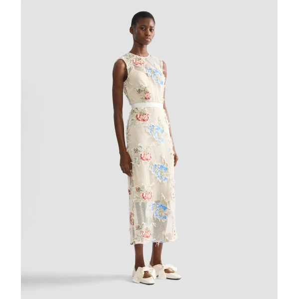 Erdem Embroidered Shredded Mesh Pencil Midi Dress - Dresses - British Romantic Luxury at Luxury Shoes 