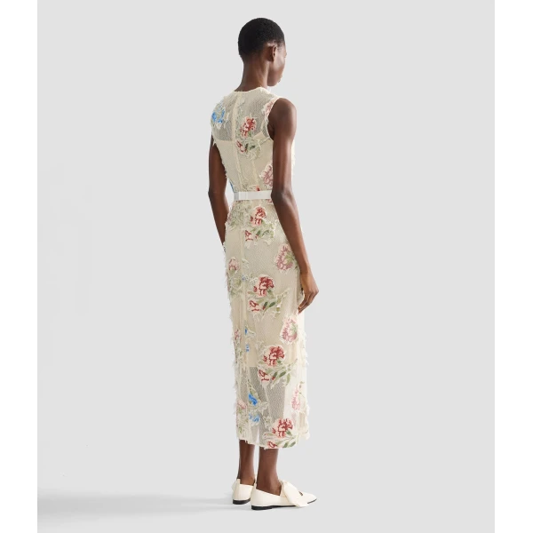 Erdem Embroidered Shredded Mesh Pencil Midi Dress - Dresses - British Romantic Luxury at Luxury Shoes 