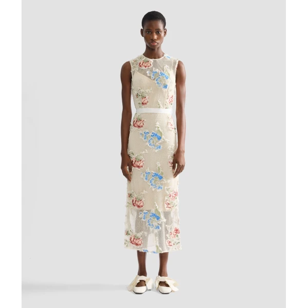 Erdem Embroidered Shredded Mesh Pencil Midi Dress - Dresses - British Romantic Luxury at Luxury Shoes 