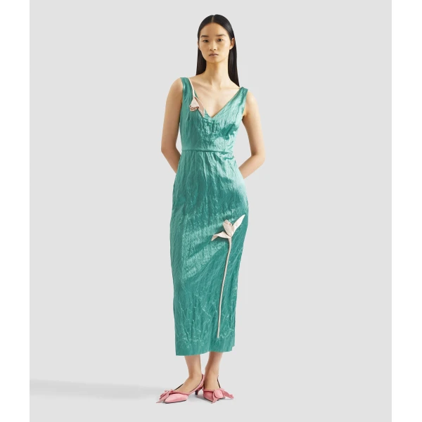 Erdem Embroidered Textured Satin Sleeveless Midi Dress - Dresses - British Romantic Luxury at Luxury Shoes 