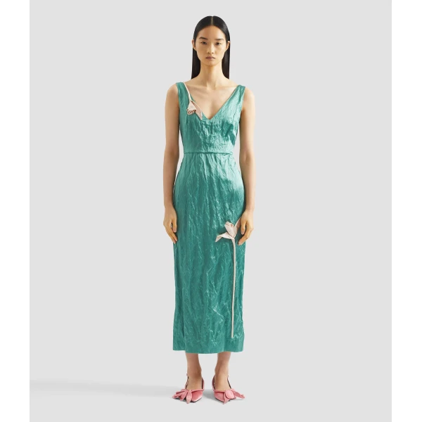 Erdem Embroidered Textured Satin Sleeveless Midi Dress - Dresses - British Romantic Luxury at Luxury Shoes 