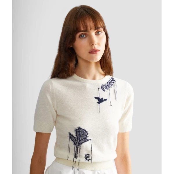Erdem Fine Alpaca Blend Short Sleeve Crew Jumper - Knitwear - British Romantic Luxury at Luxury Shoes 