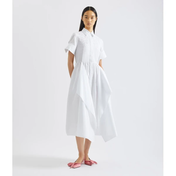 Erdem Floral Appliqué Draped Shirt Dress - Dresses - British Romantic Luxury at Luxury Shoes 