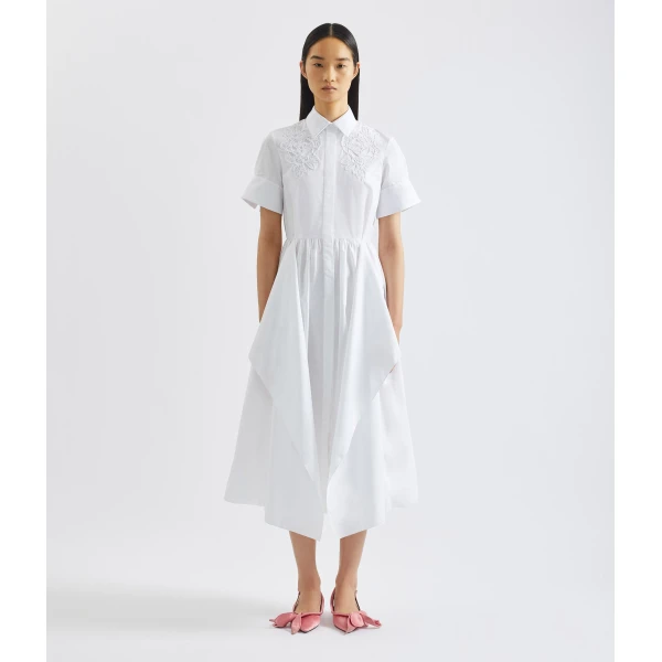 Erdem Floral Appliqué Draped Shirt Dress - Dresses - British Romantic Luxury at Luxury Shoes 