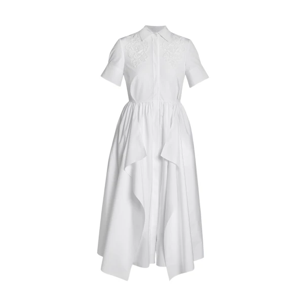 Erdem Floral Appliqué Draped Shirt Dress - Dresses - British Romantic Luxury at Luxury Shoes 
