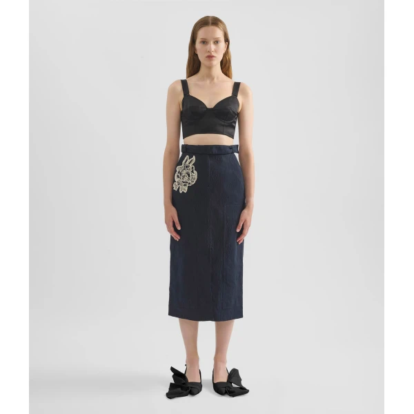 Erdem Floral Appliqué Jacquard Pencil Skirt - Skirts - British Romantic Luxury at Luxury Shoes 