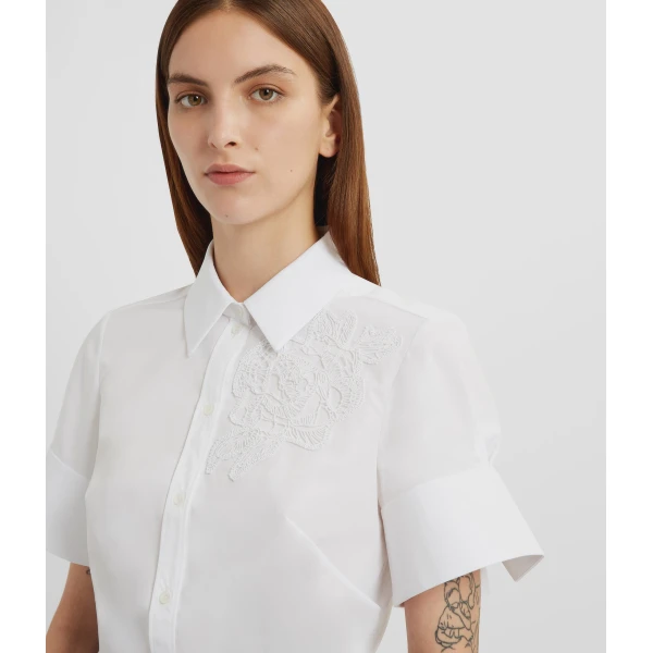 Erdem Floral Appliqué Short Sleeve Shirt - Tops - British Romantic Luxury at Luxury Shoes 