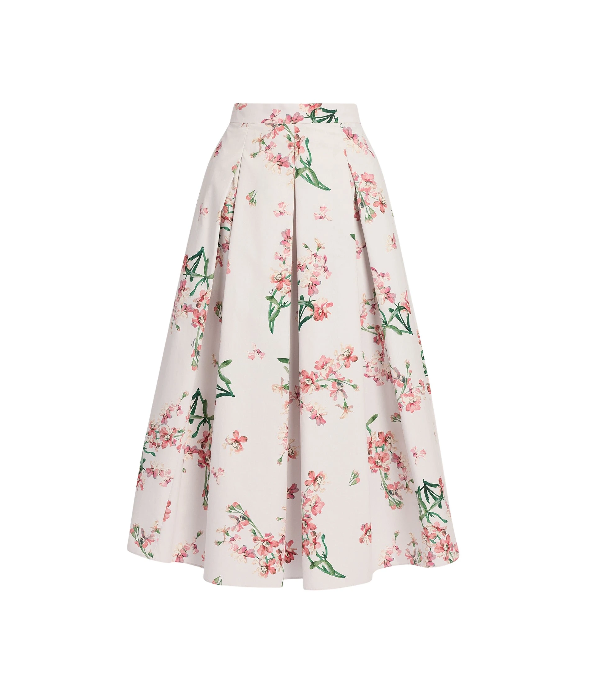 Floral Cotton Midi Pleated Skirt