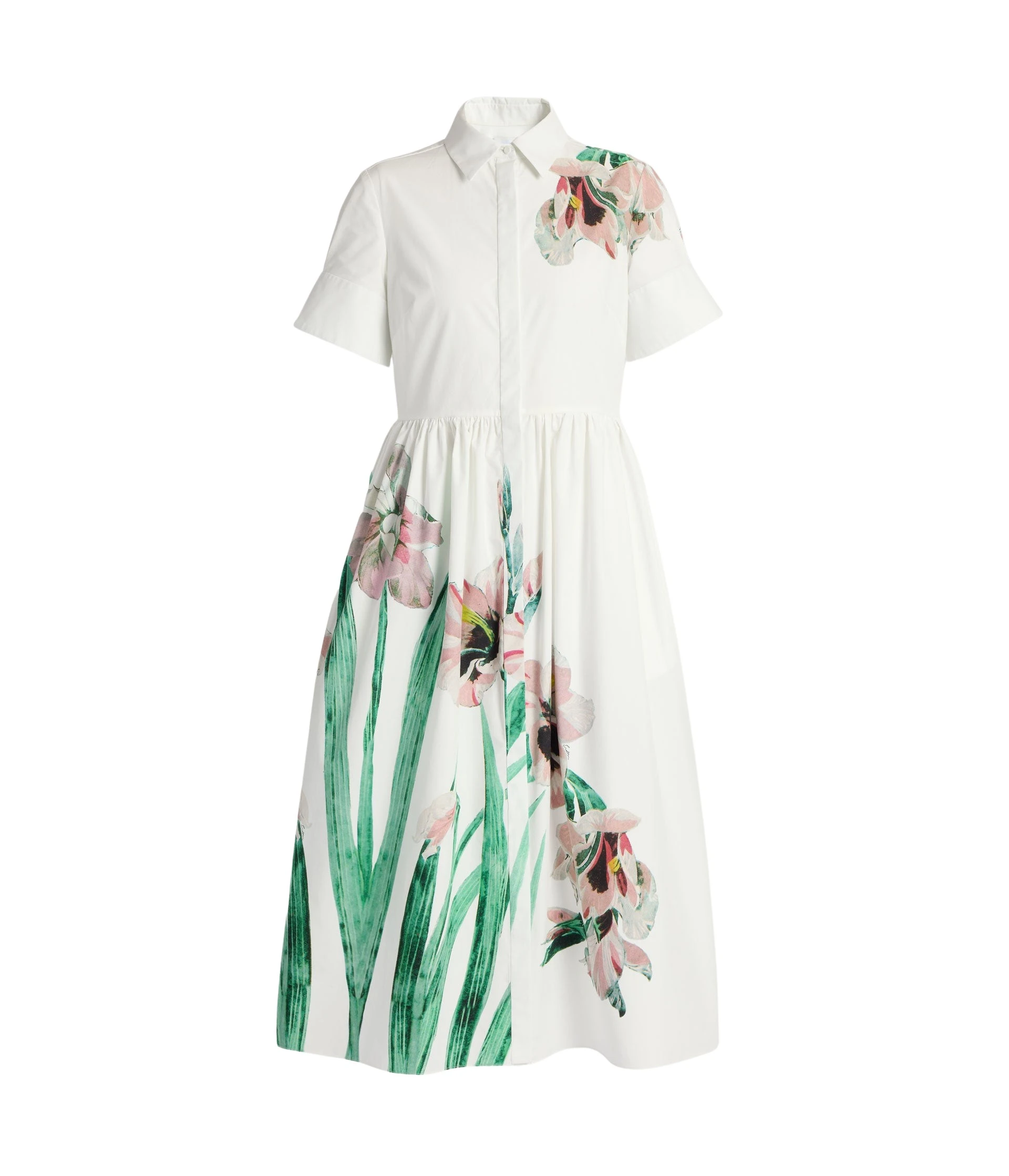 Erdem Floral Cotton Short Sleeve Midi Dress