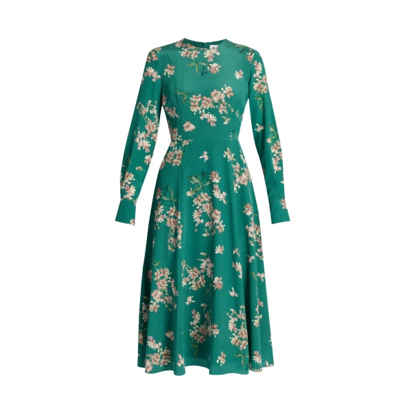 Erdem Floral Crepe De Chine Long Sleeve Midi Dress - Dresses - British Romantic Luxury at Luxury Shoes 
