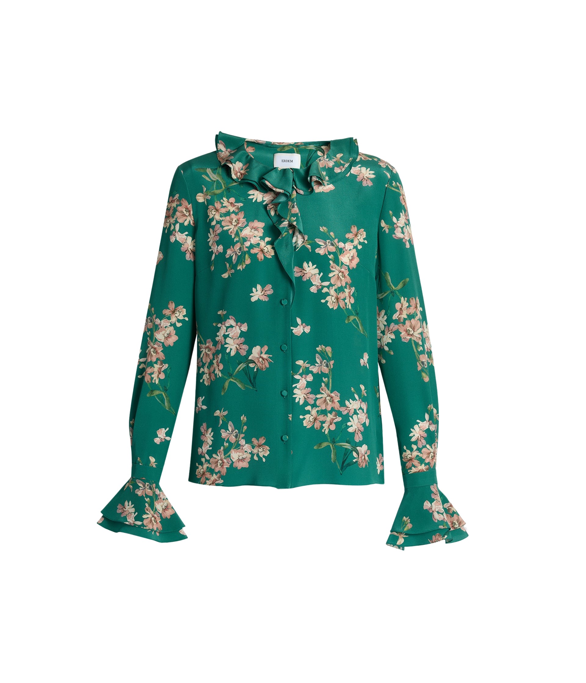 Erdem Floral Crepe De Chine Long Sleeve Shirt - Tops - British Romantic Luxury at Luxury Shoes 