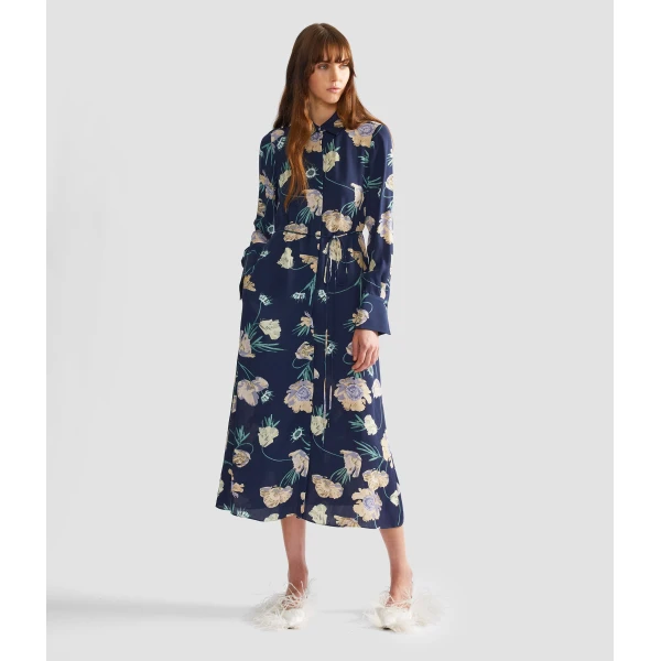 Erdem Floral Crepe Long Sleeve Midi Shirt Dress - Dresses - British Romantic Luxury at Luxury Shoes 