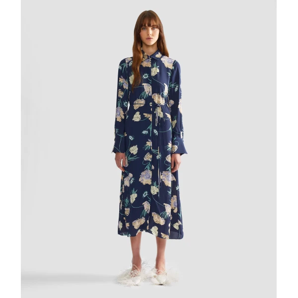 Erdem Floral Crepe Long Sleeve Midi Shirt Dress - Dresses - British Romantic Luxury at Luxury Shoes 
