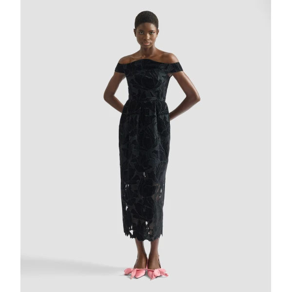 Erdem Floral Cutwork Off The Shoulder Midi Dress - Dresses - British Romantic Luxury at Luxury Shoes 