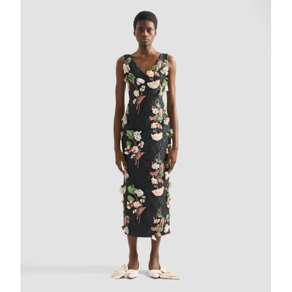Erdem Floral Embroidered Cloque Sleeveless Midi Dress - Dresses - British Romantic Luxury at Luxury Shoes 
