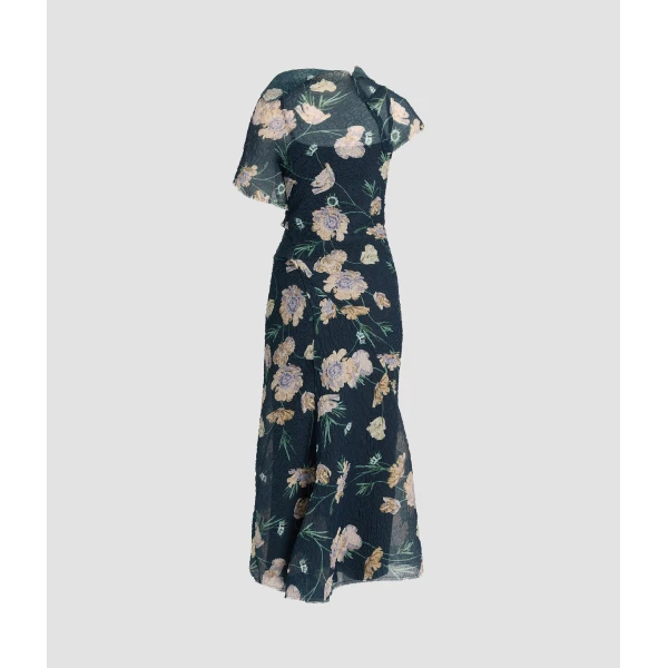 Erdem Floral Organza Cloque Asymmetric Midi Dress - Dresses - British Romantic Luxury at Luxury Shoes 