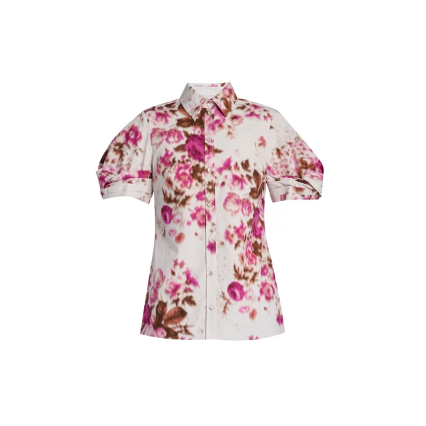 Erdem Floral Print Cotton Short Sleeve Shirt - Tops - British Romantic Luxury at Luxury Shoes 
