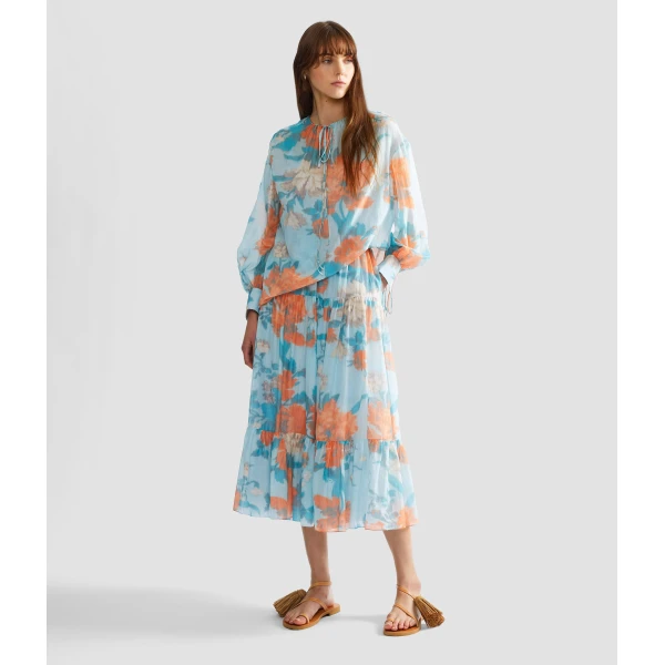 Erdem Floral Print Cotton Silk Voile Tiered Full Midi Skirt - Skirts - British Romantic Luxury at Luxury Shoes 