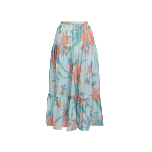 Erdem Floral Print Cotton Silk Voile Tiered Full Midi Skirt - Skirts - British Romantic Luxury at Luxury Shoes 