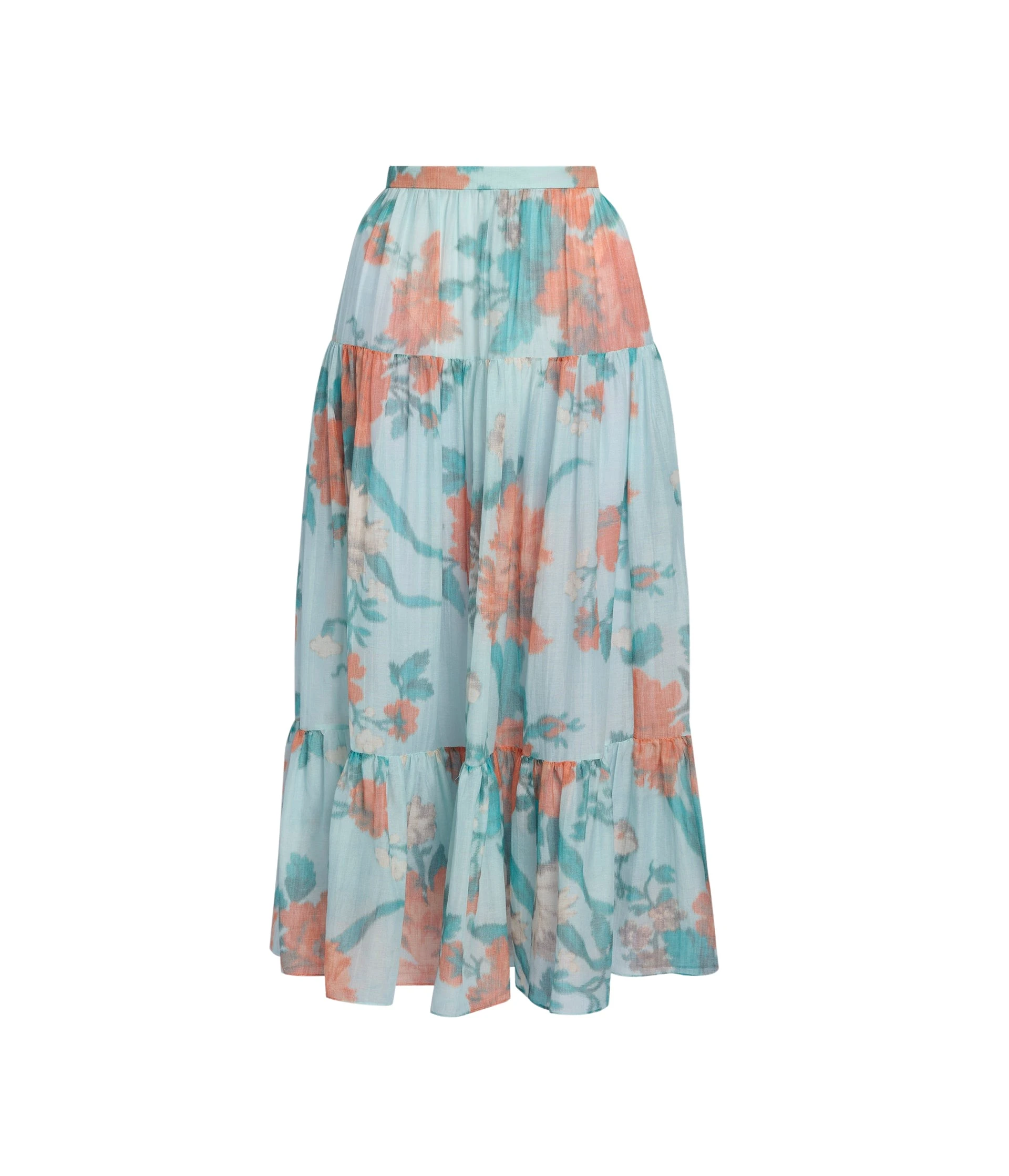 Erdem-Floral-Print-Cotton-Silk-Voile-Tiered-Full-Midi-Skirt-coveti51484_nobg Erdem Floral Print Cotton Silk Voile Tiered Full Midi Skirt - Skirts - British Romantic Luxury at Luxury Shoes