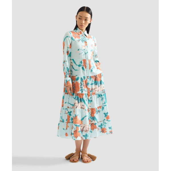Erdem Floral Print Cotton Tiered Midi Shirt Dress - Dresses - British Romantic Luxury at Luxury Shoes 