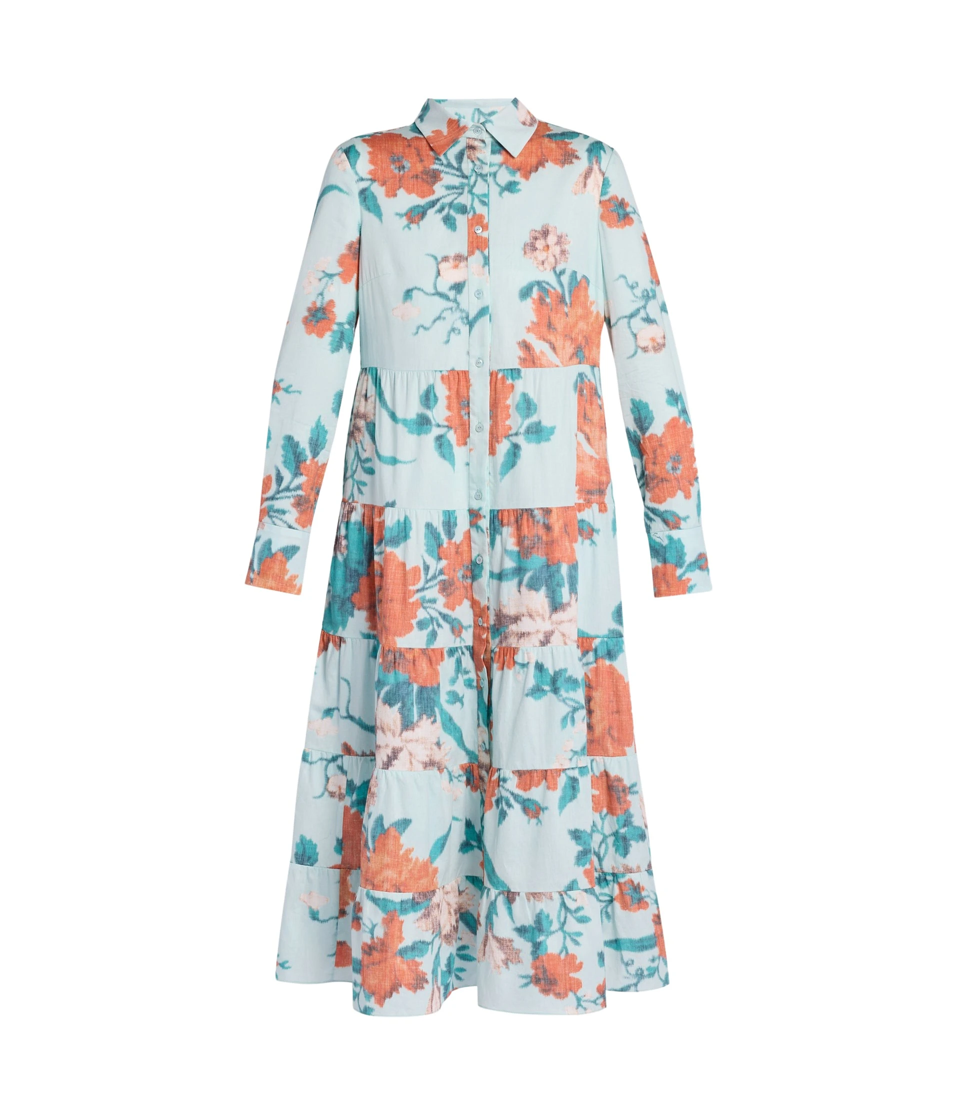 Erdem-Floral-Print-Cotton-Tiered-Midi-Shirt-Dress-coveti14169_nobg Erdem Floral Print Cotton Tiered Midi Shirt Dress - Dresses - British Romantic Luxury at Luxury Shoes
