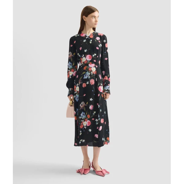Erdem Floral Print Crepe Long Sleeve Midi Dress - Dresses - British Romantic Luxury at Luxury Shoes 