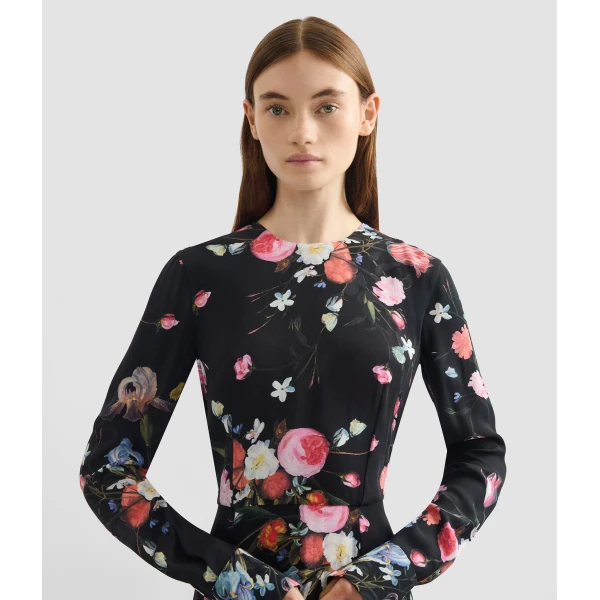 Erdem Floral Print Crepe Long Sleeve Midi Dress - Dresses - British Romantic Luxury at Luxury Shoes 