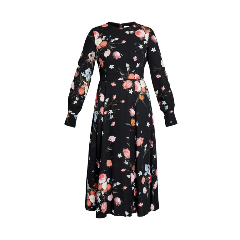 Erdem Floral Print Crepe Long Sleeve Midi Dress - Dresses - British Romantic Luxury at Luxury Shoes 