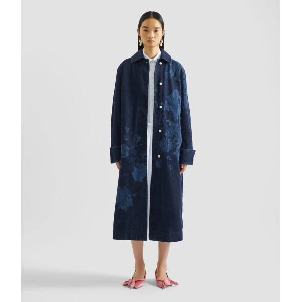 Erdem Floral Print Denim Coat - Coats - British Romantic Luxury at Luxury Shoes 