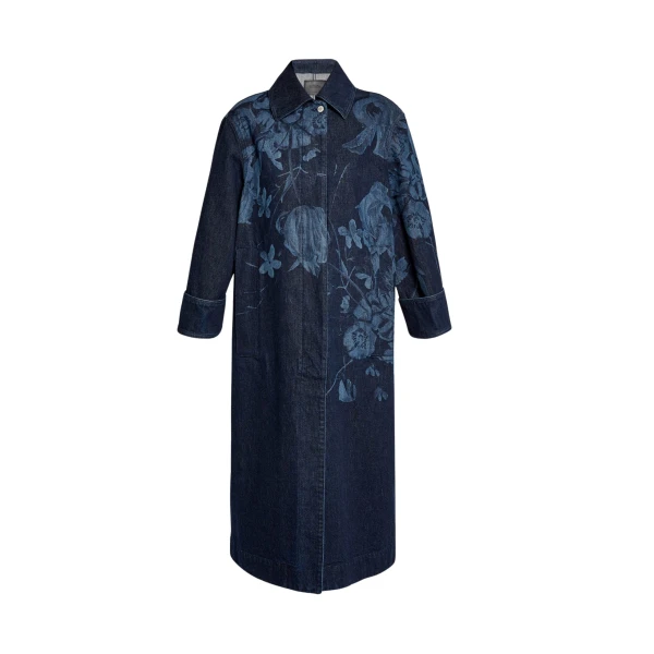 Erdem Floral Print Denim Coat - Coats - British Romantic Luxury at Luxury Shoes 