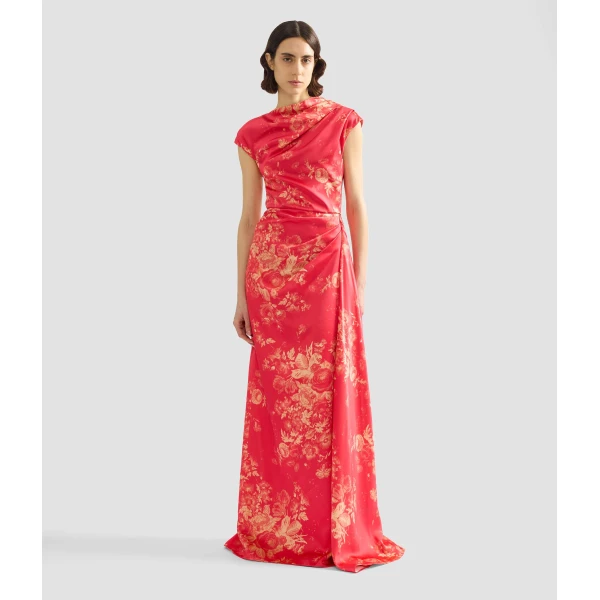 Erdem Floral Print Duchess Draped Gown - Dresses - British Romantic Luxury at Luxury Shoes 
