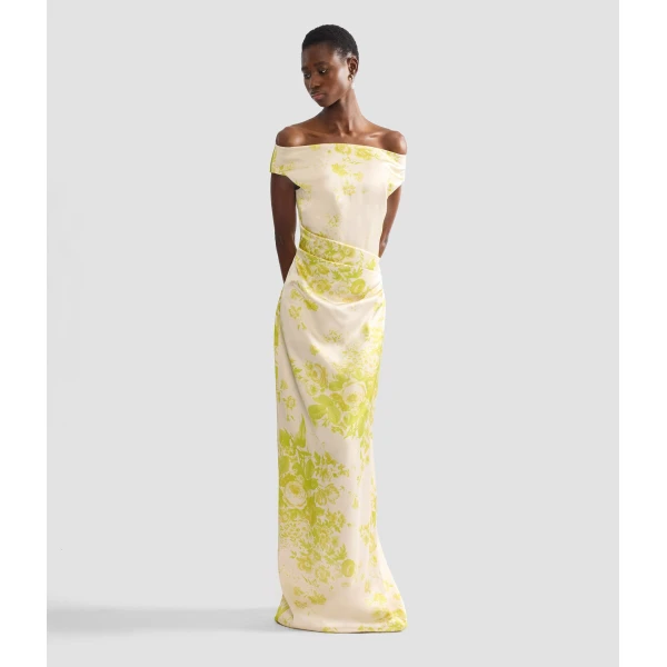Erdem Floral Print Duchess Slashed Neckline Gown - Dresses - British Romantic Luxury at Luxury Shoes 