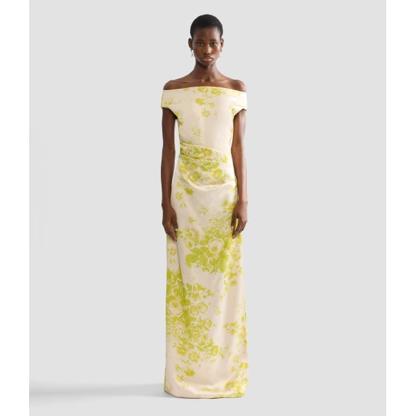 Erdem Floral Print Duchess Slashed Neckline Gown - Dresses - British Romantic Luxury at Luxury Shoes 
