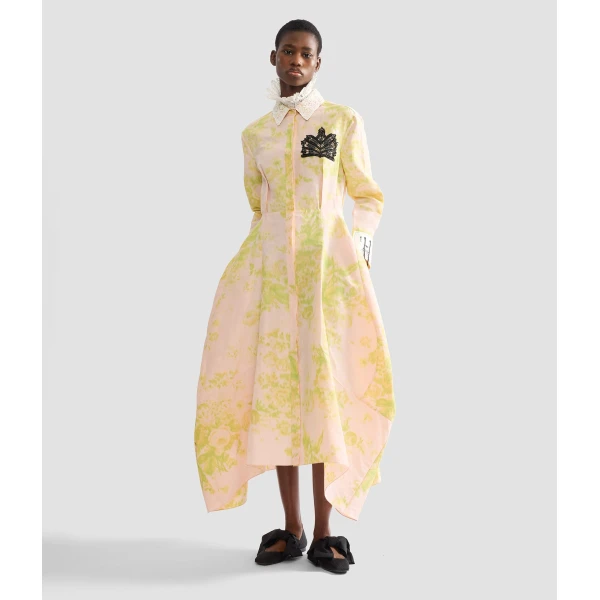 Erdem Floral Print Linen Chine Draped Midi Dress - Dresses - British Romantic Luxury at Luxury Shoes 