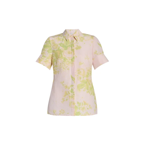 Erdem Floral Print Linen Chine Short Sleeve Shirt - Tops - British Romantic Luxury at Luxury Shoes 