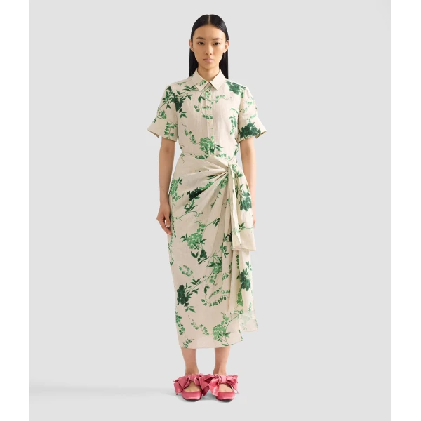 Erdem Floral Print Linen Drape Midi Skirt - Skirts - British Romantic Luxury at Luxury Shoes 