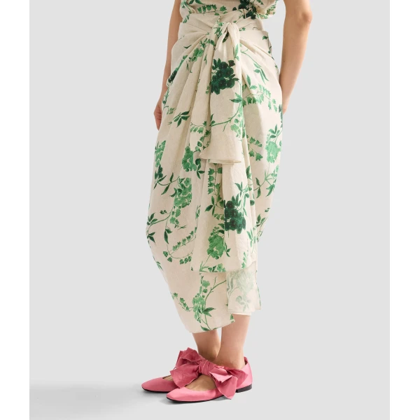 Erdem Floral Print Linen Drape Midi Skirt - Skirts - British Romantic Luxury at Luxury Shoes 