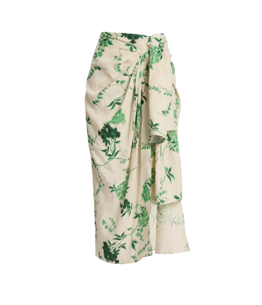 Erdem Floral Print Linen Drape Midi Skirt - Skirts - British Romantic Luxury at Luxury Shoes 