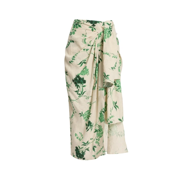 Erdem Floral Print Linen Drape Midi Skirt - Skirts - British Romantic Luxury at Luxury Shoes 