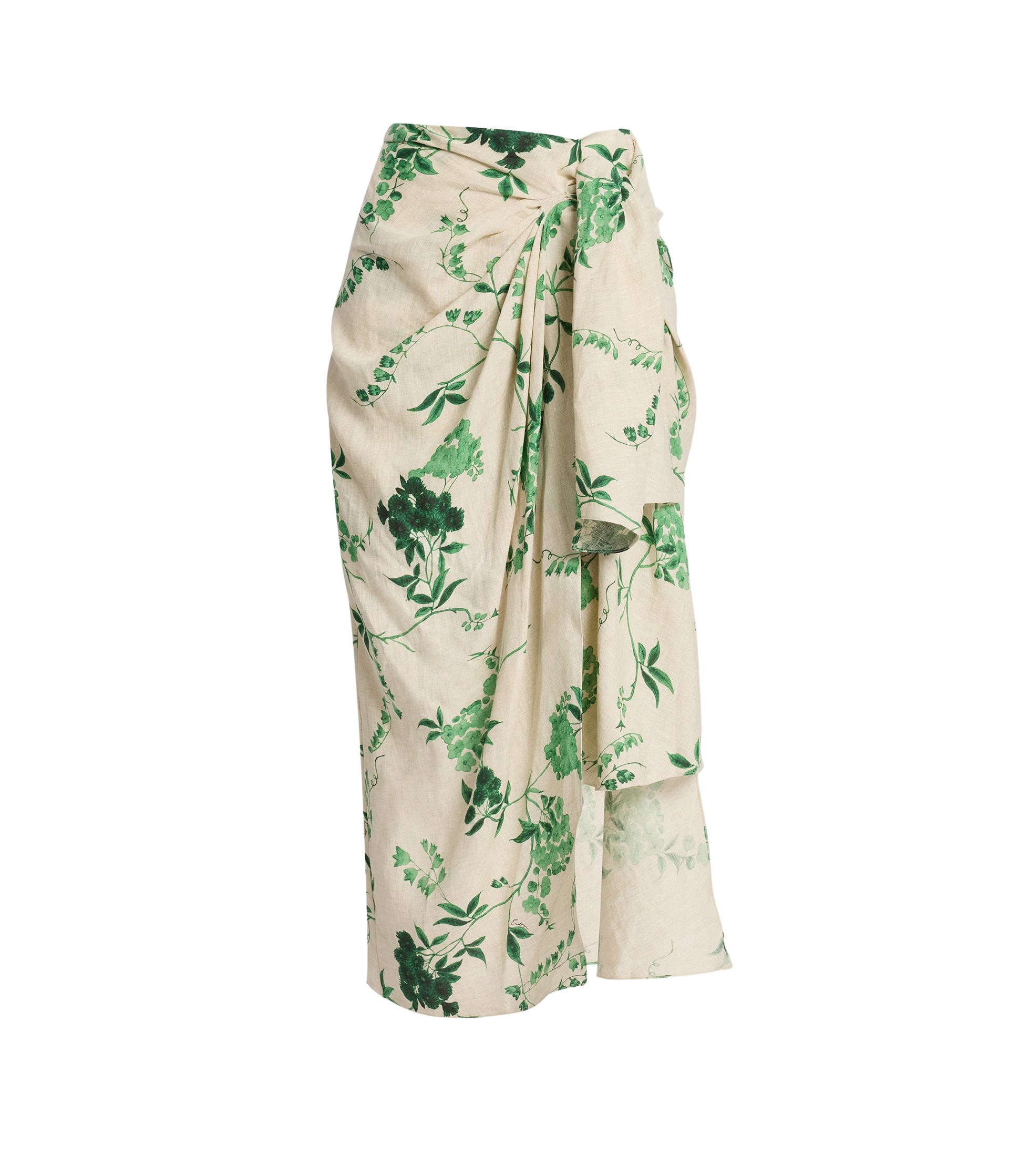 Erdem Floral Print Linen Drape Midi Skirt - Skirts - British Romantic Luxury at Luxury Shoes 