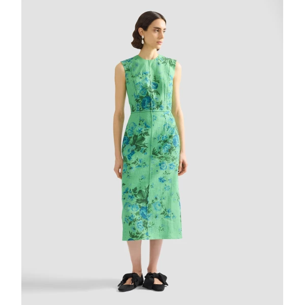 Erdem Floral Print Linen Pencil Midi Dress - Dresses - British Romantic Luxury at Luxury Shoes 