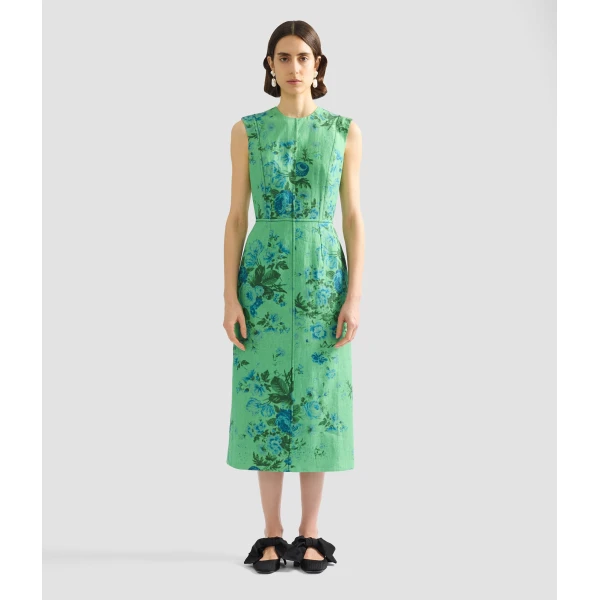 Erdem Floral Print Linen Pencil Midi Dress - Dresses - British Romantic Luxury at Luxury Shoes 
