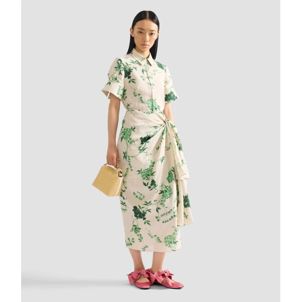 Erdem Floral Print Linen Drape Midi Skirt - Skirts - British Romantic Luxury at Luxury Shoes 