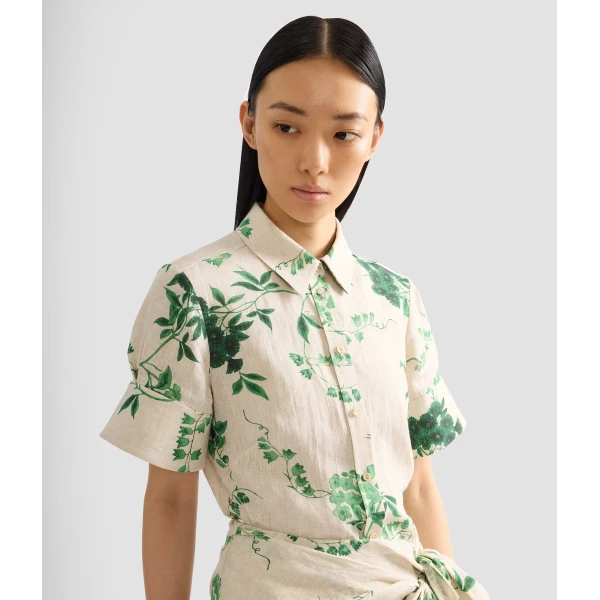 Erdem Floral Print Linen Short Sleeve Shirt - Tops - British Romantic Luxury at Luxury Shoes 