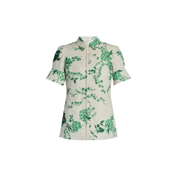Erdem Floral Print Linen Short Sleeve Shirt - Tops - British Romantic Luxury at Luxury Shoes 