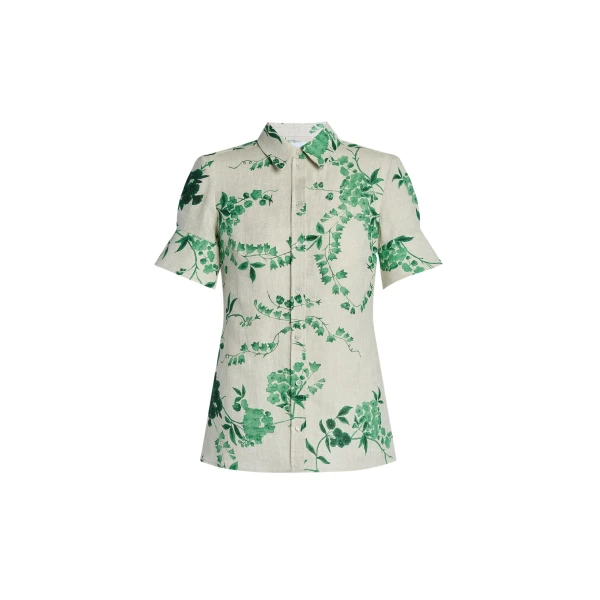 Erdem Floral Print Linen Short Sleeve Shirt - Tops - British Romantic Luxury at Luxury Shoes 