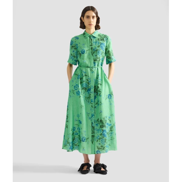 Erdem Floral Print Linen Tie Waist Midi Shirt Dress - Dresses - British Romantic Luxury at Luxury Shoes 